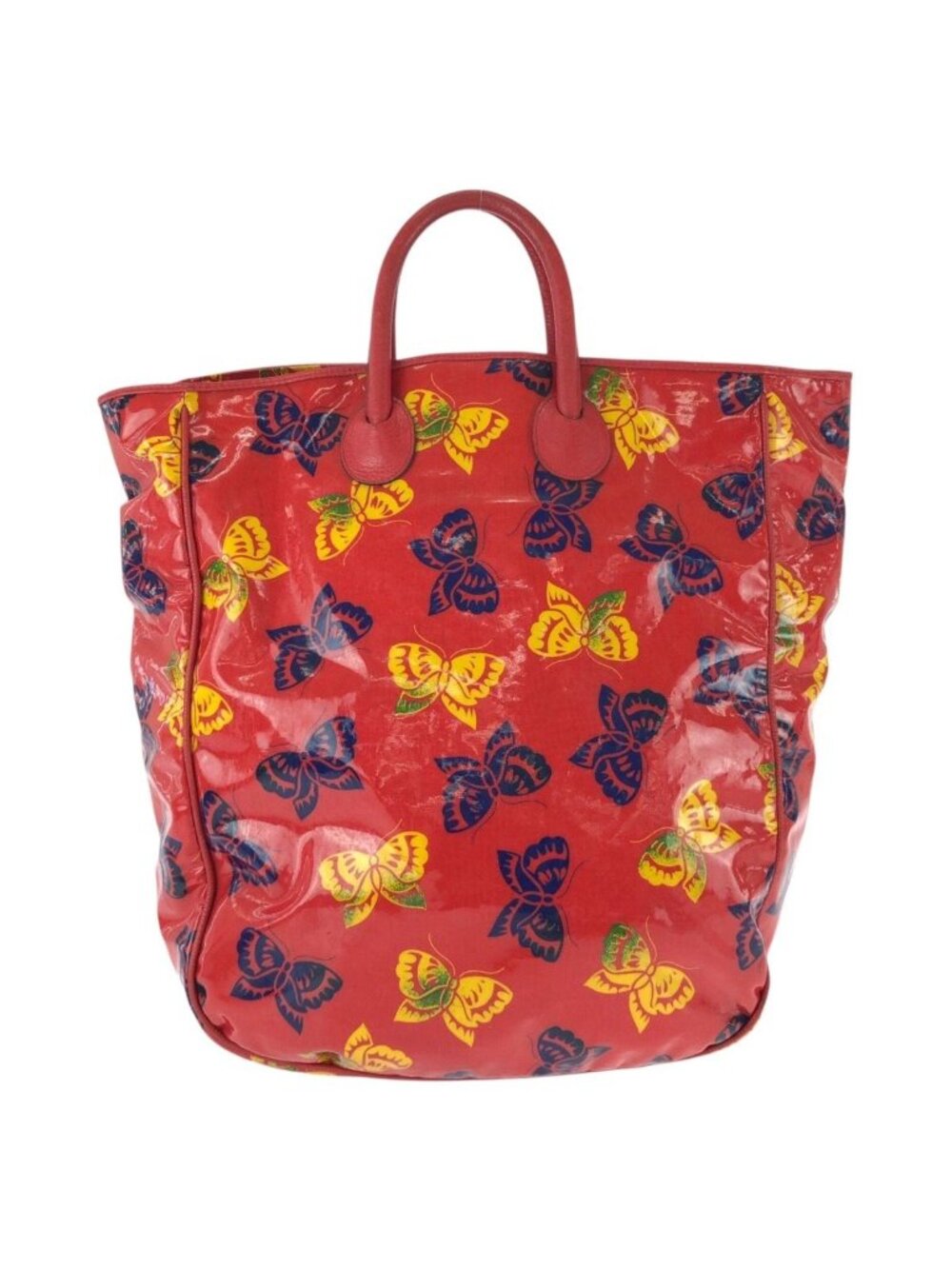 Bottega Veneta Vintage Butterfly Red Multicolor Patent Leather Tote Bag